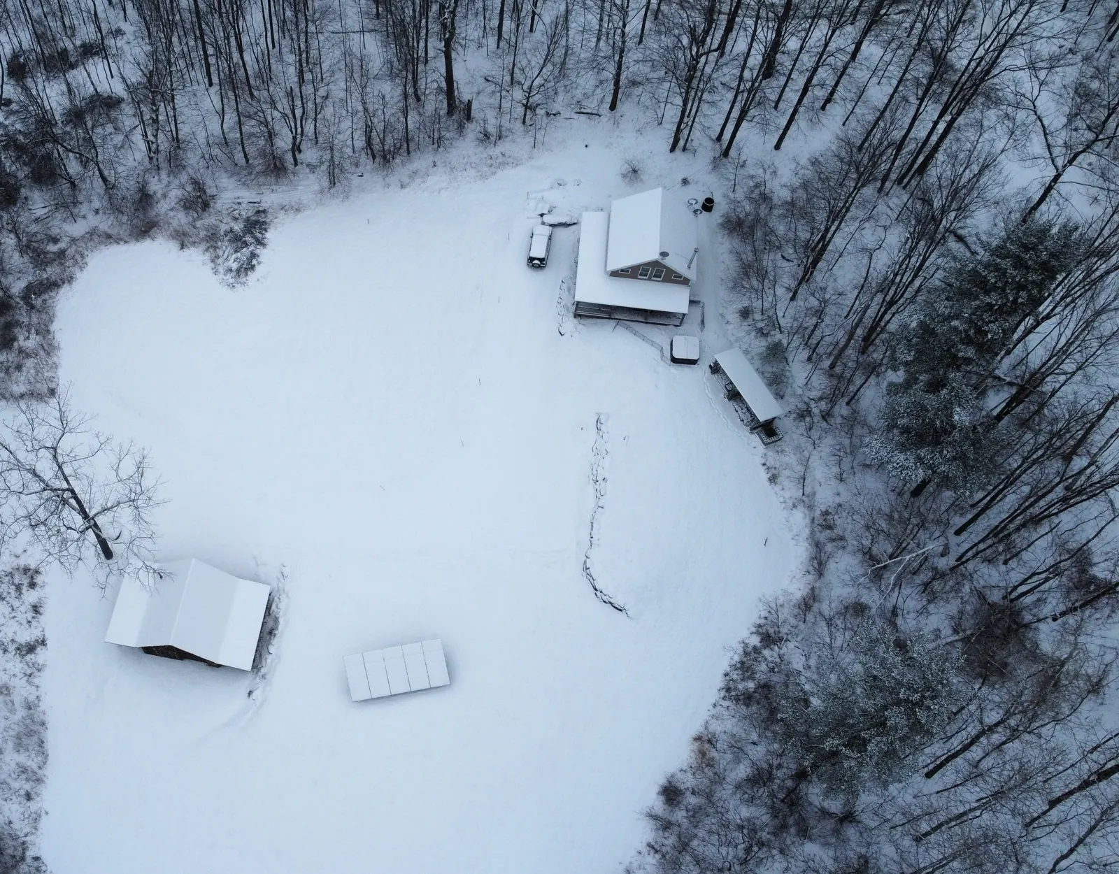 Aerial view of the snowy meadow